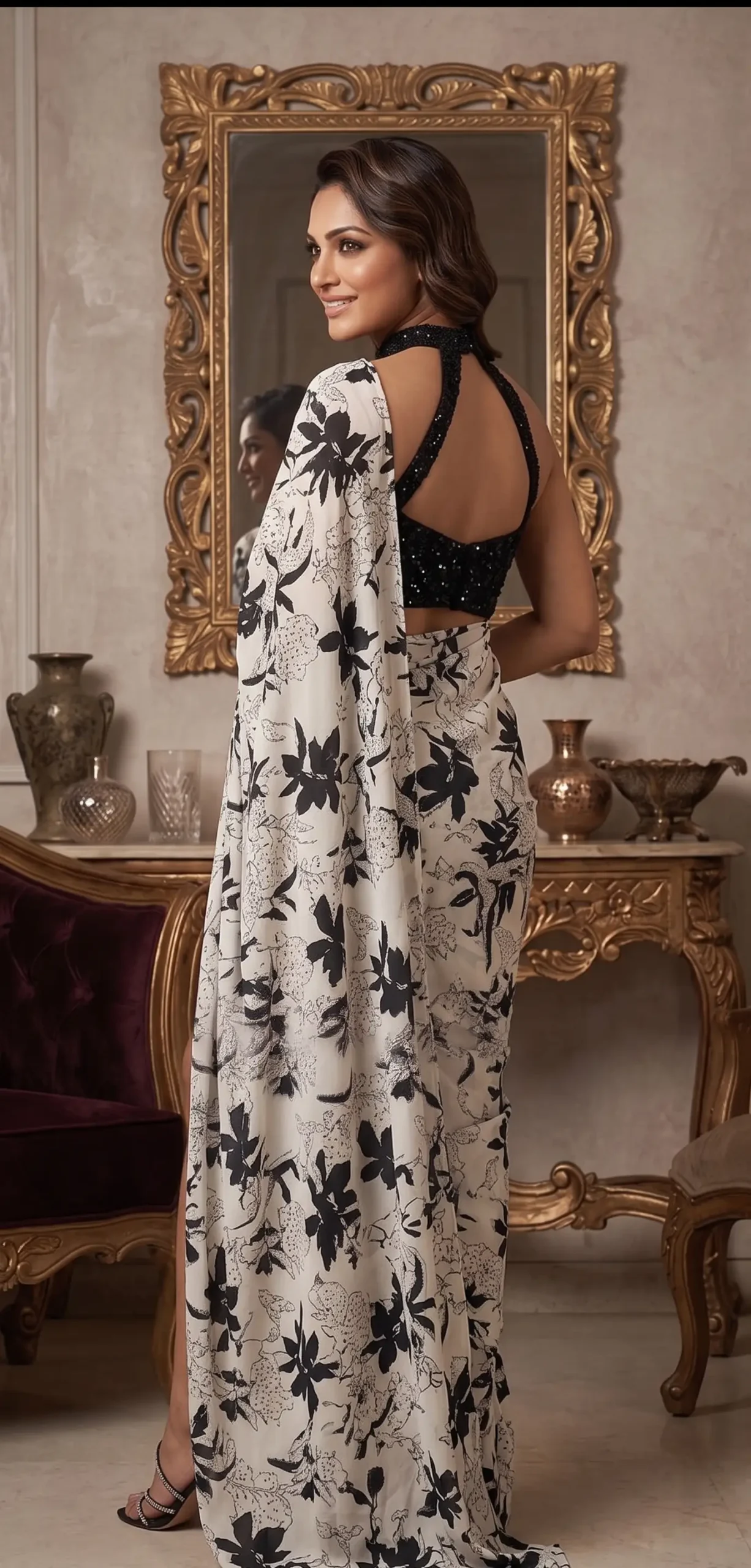 Printed Pre-Draped Saree Set - Image 2