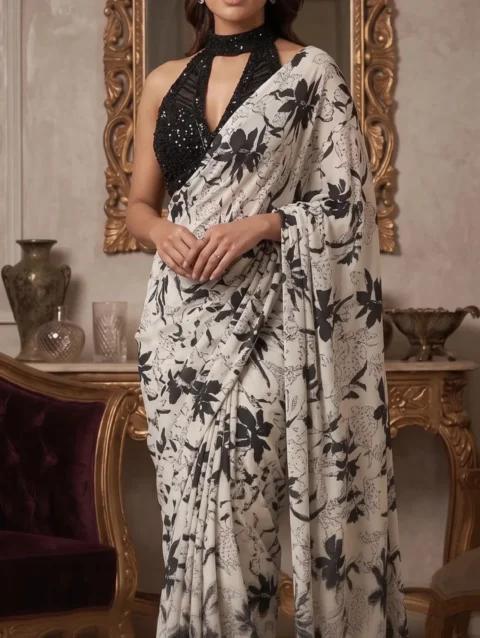 Printed Pre-Draped Saree Set