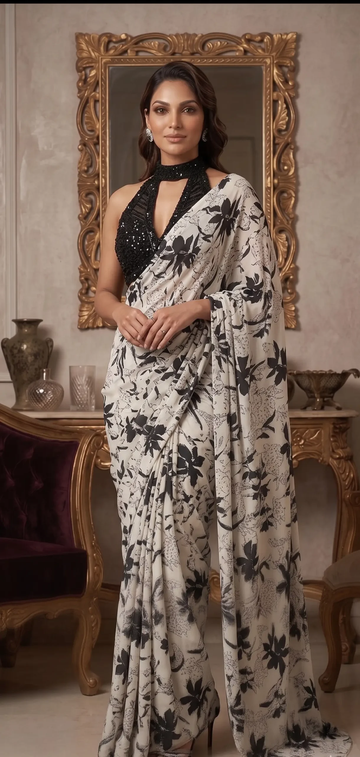 Printed Pre-Draped Saree Set