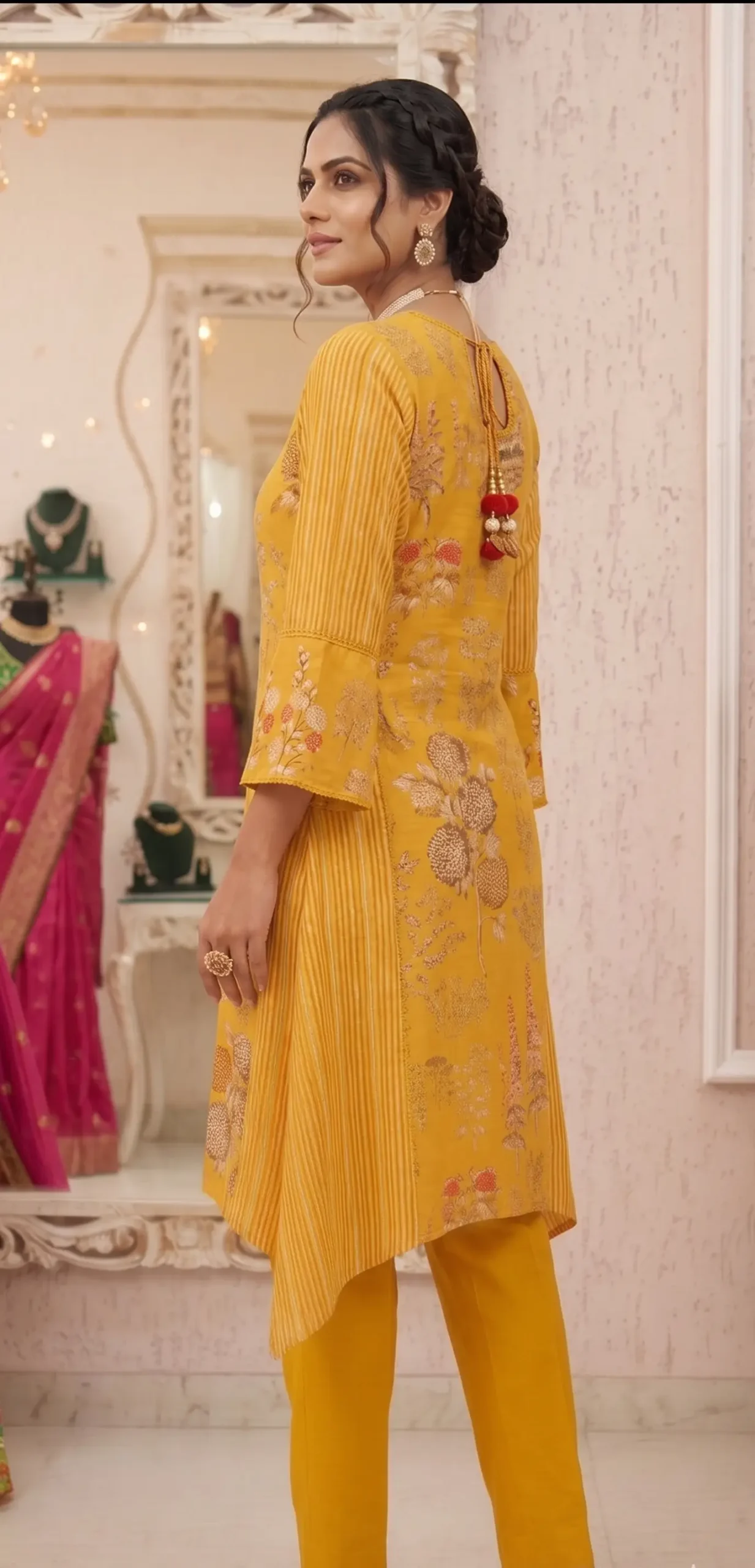 Printed Pleated Kurta Pant Set - Image 2