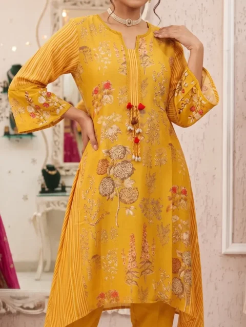 Printed Pleated Kurta Pant Set