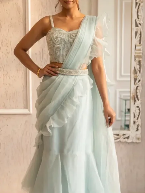 Ruffle Pre-Draped Saree Set