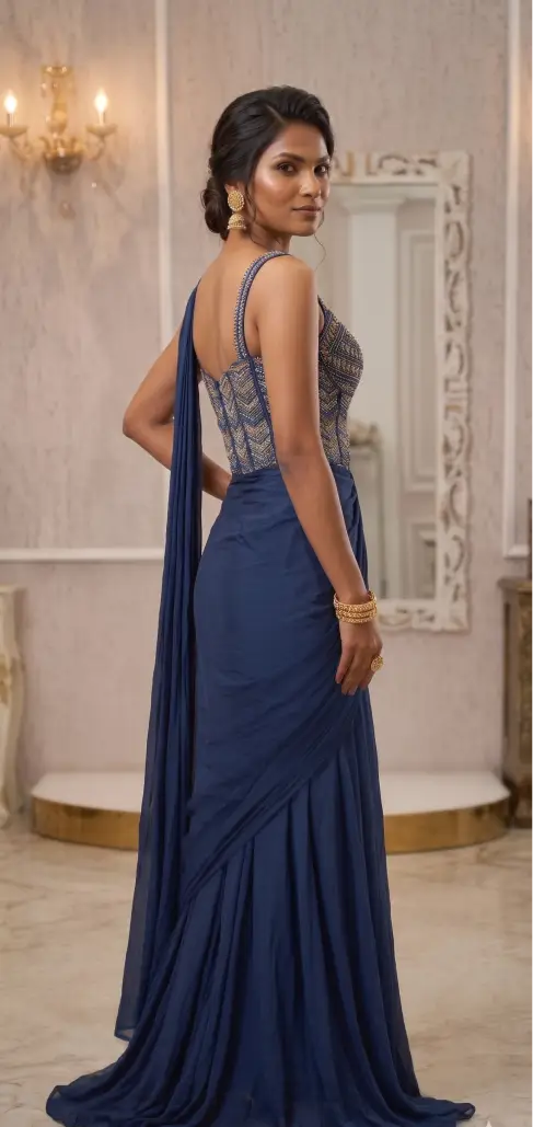 Luxury Embellished Pre-Draped Saree Set - Image 2